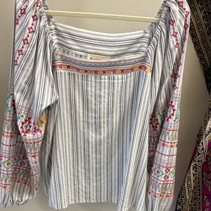 Savanna Jane Striped Blouse with Multicolor Embroidery